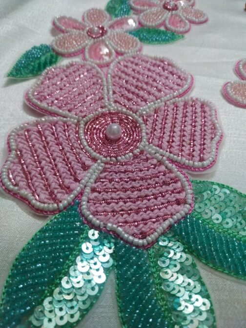 Handmade Pink Floral Silk & Sequin Patches