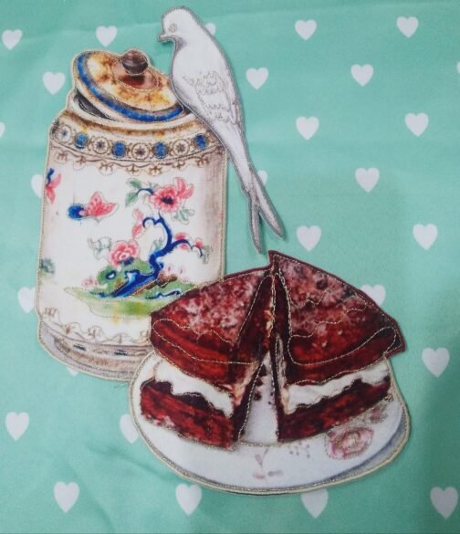 Printed Fabric Applique (patch)-8"- border and highlights embroidered.