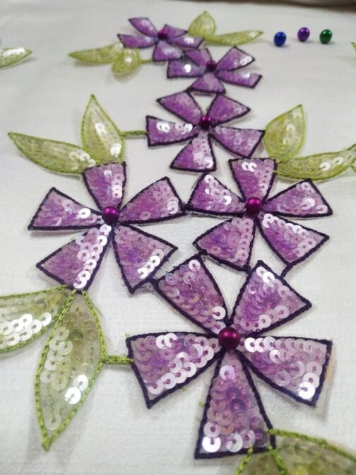 Handmade Aari-Work Floral Sequin Patch 12"