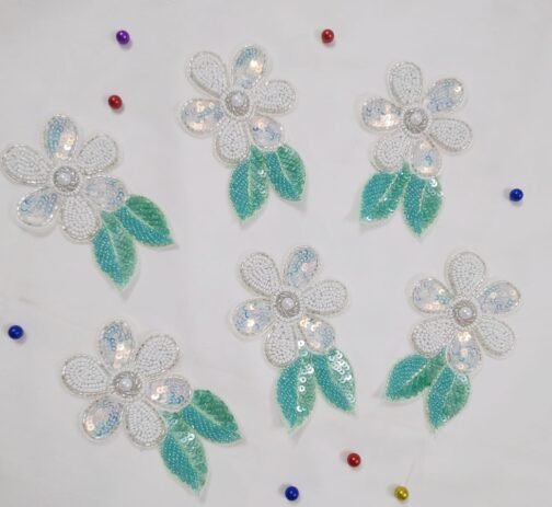 Handmade Aari-Work Floral Sequin Patch set of 6